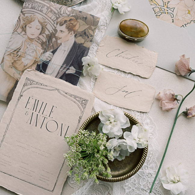 artist wedding invitation-mucha inspired