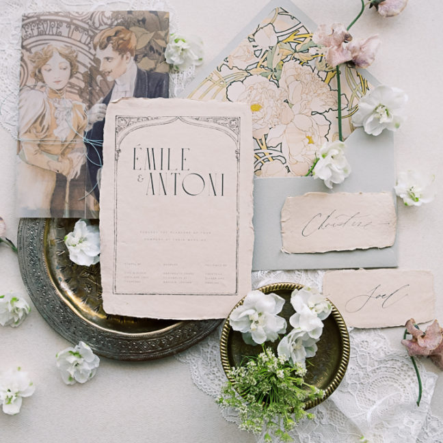 artist wedding invitation-mucha inspired