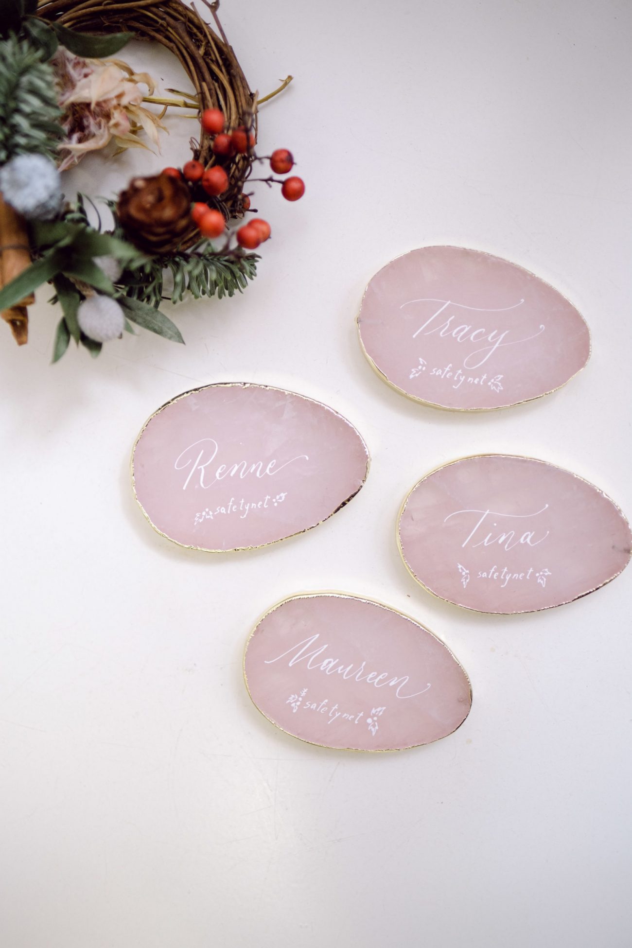 Pink Crystal place card| calligraphy place card | Bridesmaid gift | Wedding escort cards - Image 5