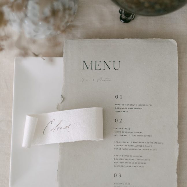 Colored Handmade Paper Wedding Menus